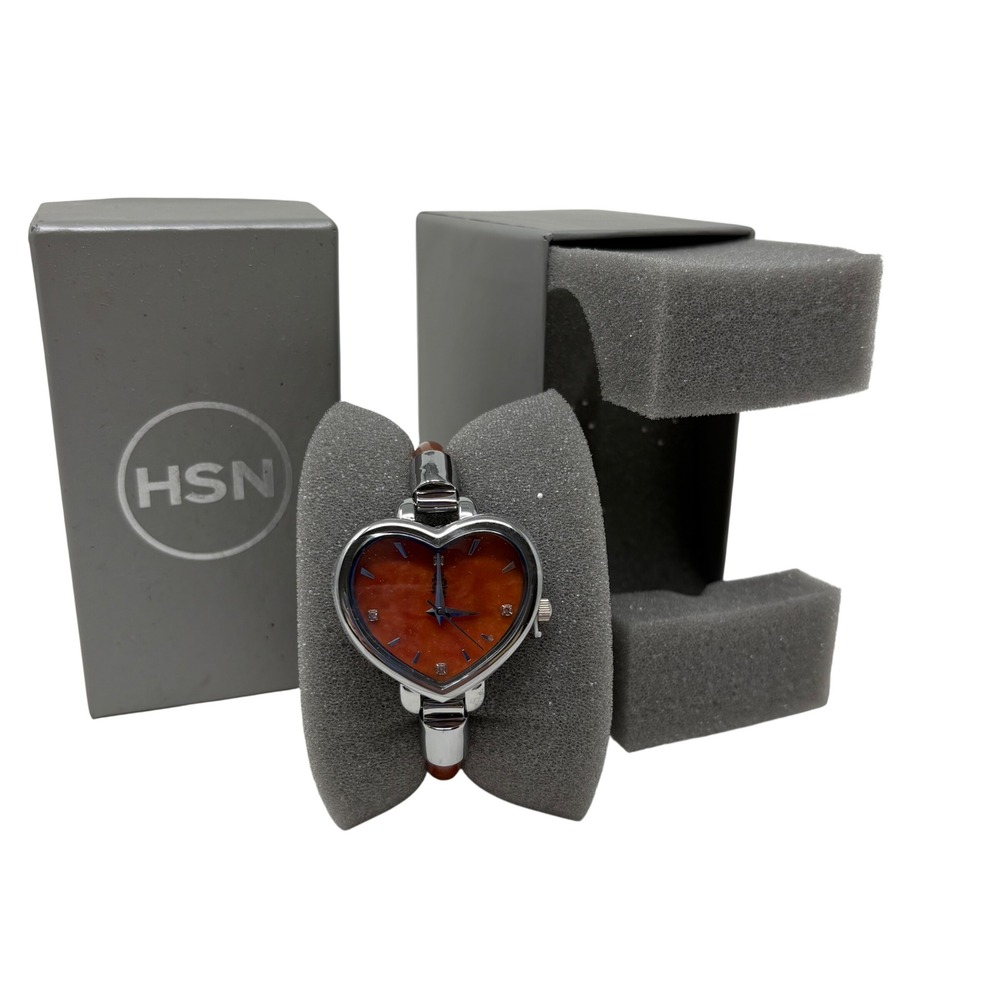 Joy Mangano‎ Bangle Watch Heart Shape Orange Marble Resin